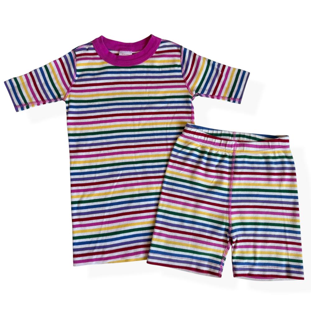 Hanna Andersson Pink Rainbow Stripe Short John Pajamas Organic 130cm US 8